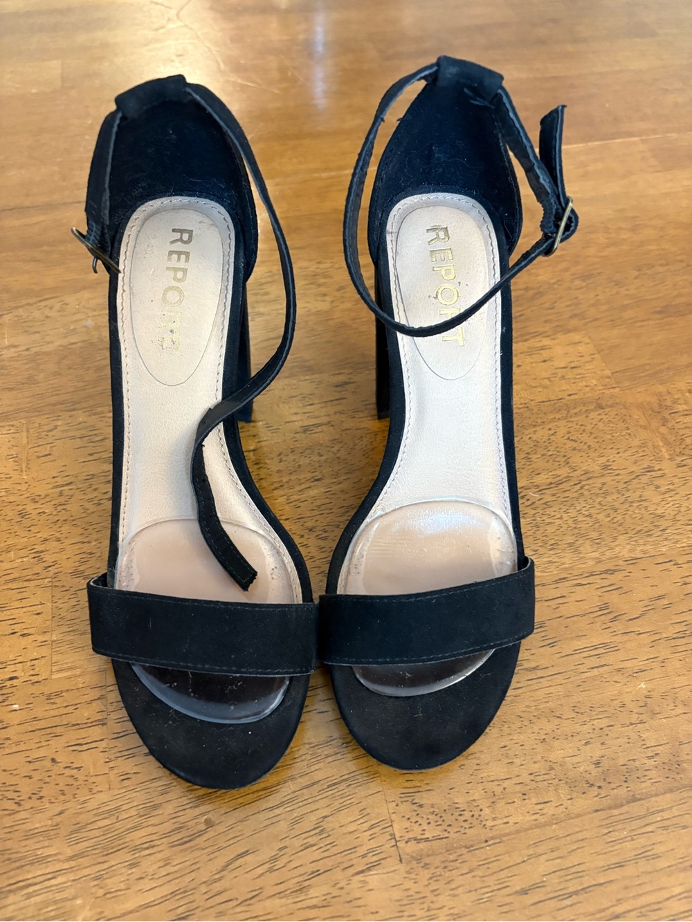 Report Black Suede Open-Toe Ankle-Strap Heels